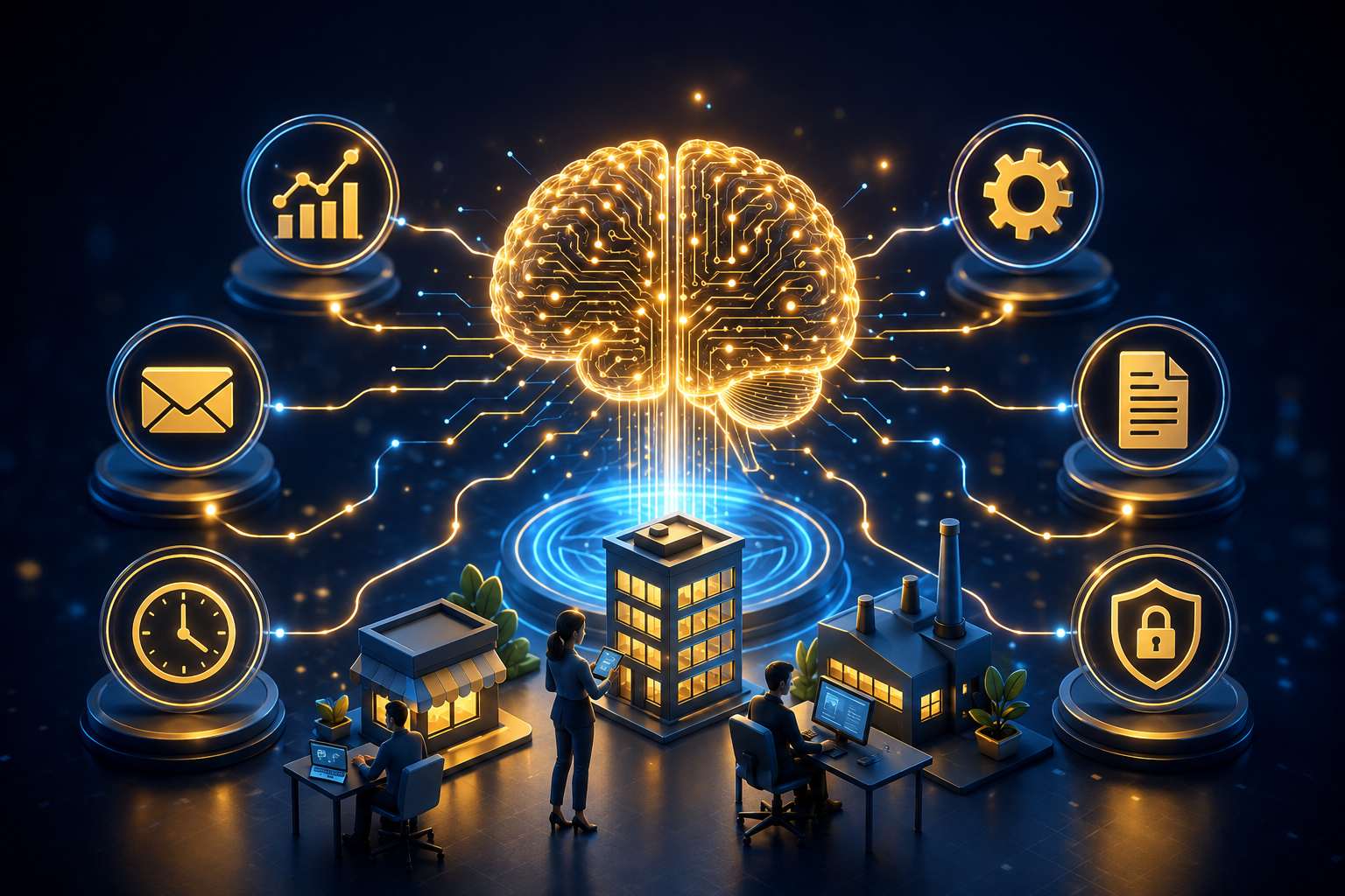 Illustration cybersécurité IA — bouclier numérique protégeant contre les cyberattaques générées par intelligence artificielle